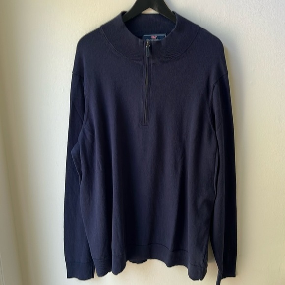 Vineyard Vines Cashmere Cotton Blend 1/4 Zip up Sweater Size XL Tall in Navy - Picture 2 of 8